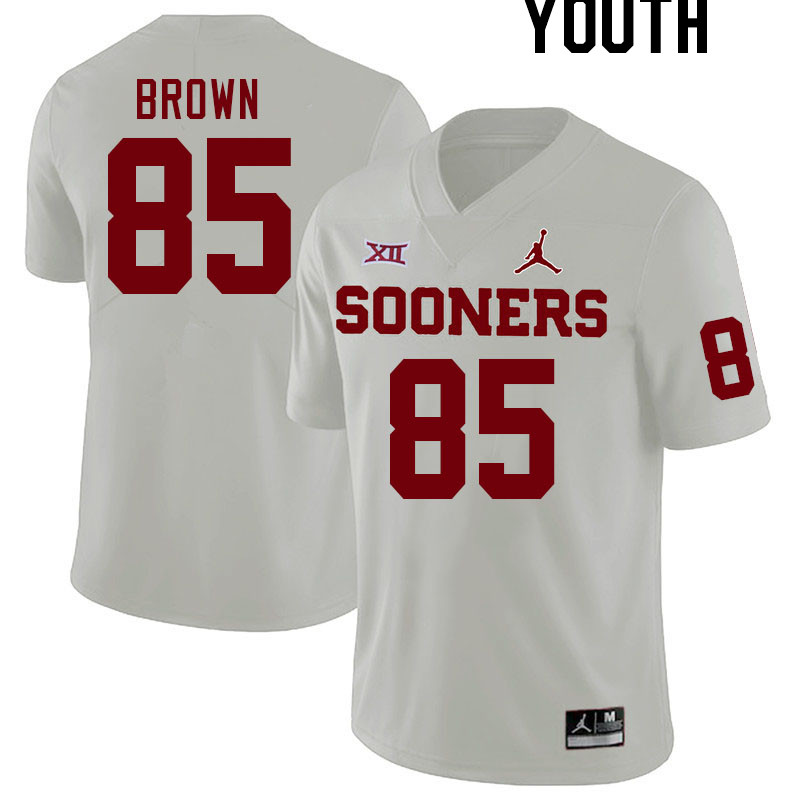 Youth #85 Trey Brown Oklahoma Sooners College Football Jerseys Stitched Sale-White - Click Image to Close